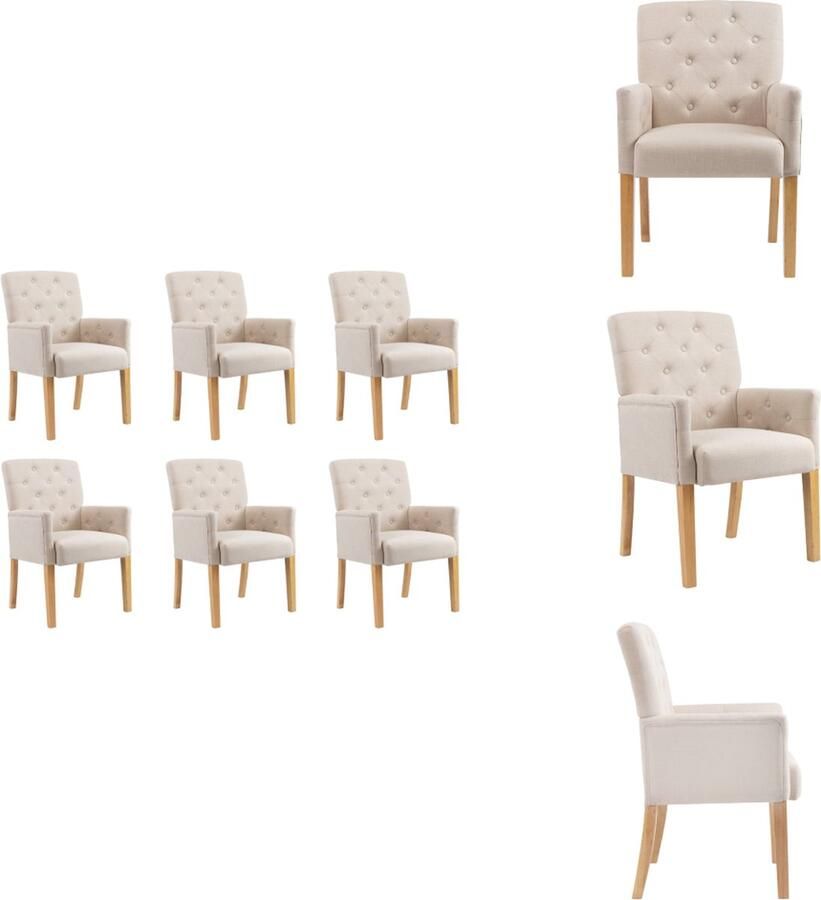 VidaXL Eetkamerstoel Eetkamerstoelen Dinerstoel Dinerstoelen Eetkamerstoelen met armleuningen 6 st stof beige