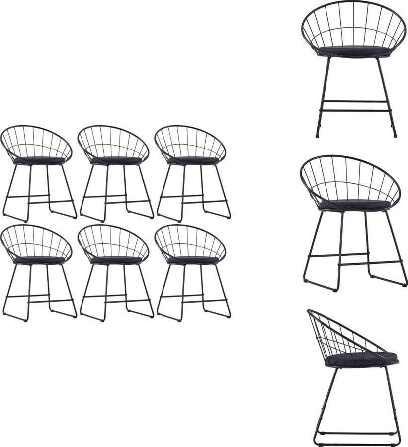 VidaXL Eetkamerstoelenset Zwart 6 stuks Gepoedercoat staal en kunstleer Afmeting- 58 x 51 x 72.5 cm (B x D x H) Eetkamerstoel