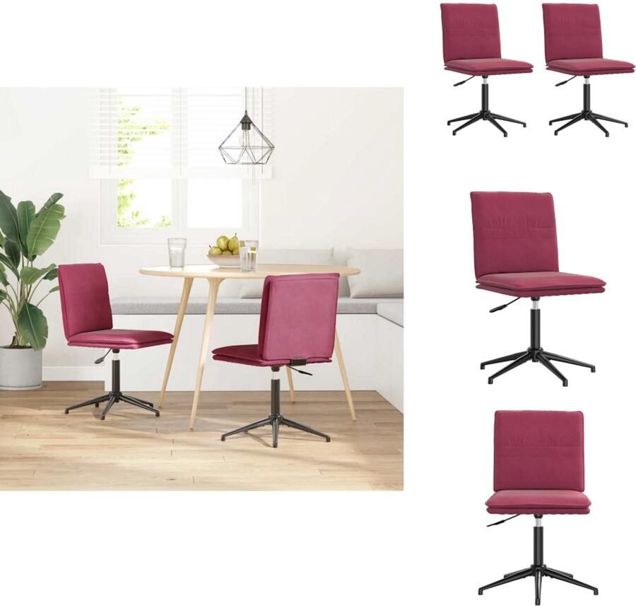 VidaXL Eetkamerstoel Eetkamerstoelen Dinerstoel Stoel Eetkamerstoelen 2 st fluweel wijnrood - Foto 2