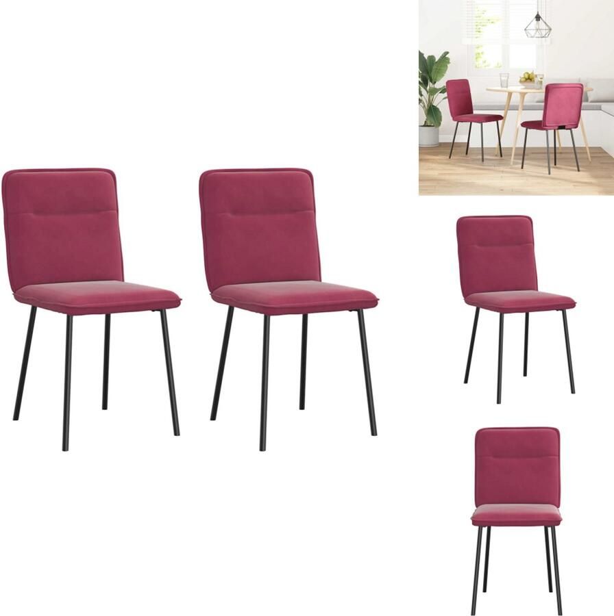 VidaXL Eetkamerstoel Eetkamerstoelen Dinerstoel Stoel Eetkamerstoelen 2 st fluweel wijnrood