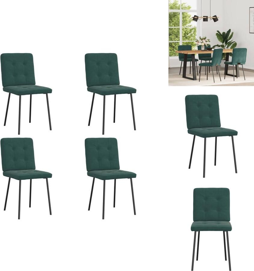 VidaXL Eetkamerstoel Eetkamerstoelen Dinerstoel Stoel Eetkamerstoelen 4 st fluweel donkergroen - Foto 2