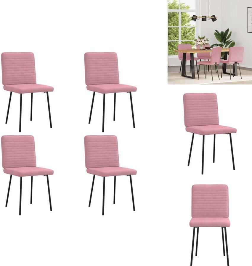 VidaXL Eetkamerstoel Eetkamerstoelen Dinerstoel Stoel Eetkamerstoelen 4 st fluweel roze - Foto 2