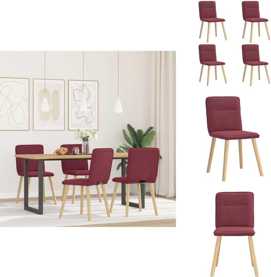 VidaXL Eetkamerstoel Eetkamerstoelen Dinerstoel Stoel Eetkamerstoelen 4 st stof wijnrood - Foto 2