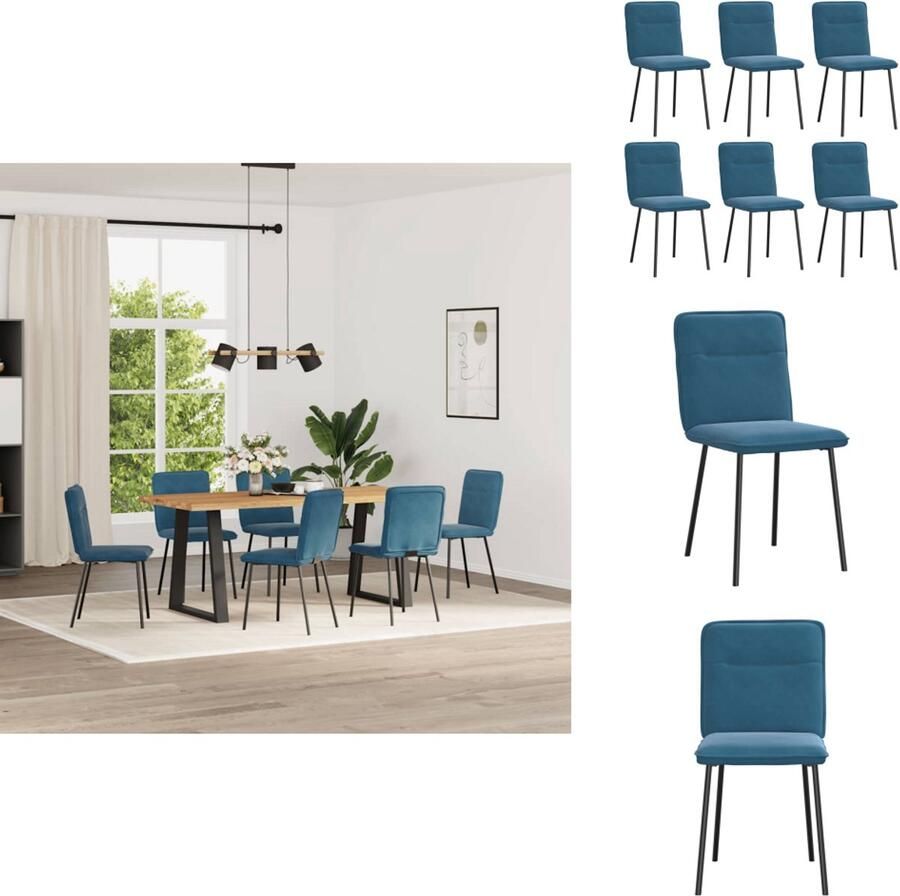VidaXL Eetkamerstoel Eetkamerstoelen Dinerstoel Stoel Eetkamerstoelen 6 st fluweel blauw - Foto 2