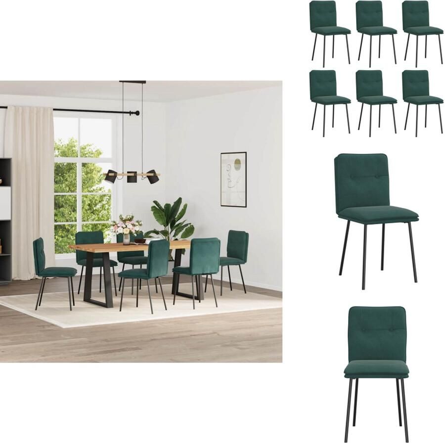 VidaXL Eetkamerstoel Eetkamerstoelen Dinerstoel Stoel Eetkamerstoelen 6 st fluweel donkergroen - Foto 2