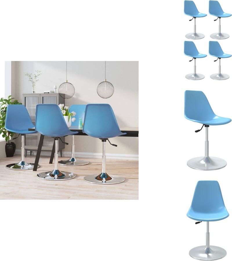 VidaXL Eetkamerstoelen Draaibaar Set van 4 Blauw Eetkamerstoelen Draaibare Stoel Kunststoffen Meubels Blauwe Stoel Comfortabele Stoel - Foto 3