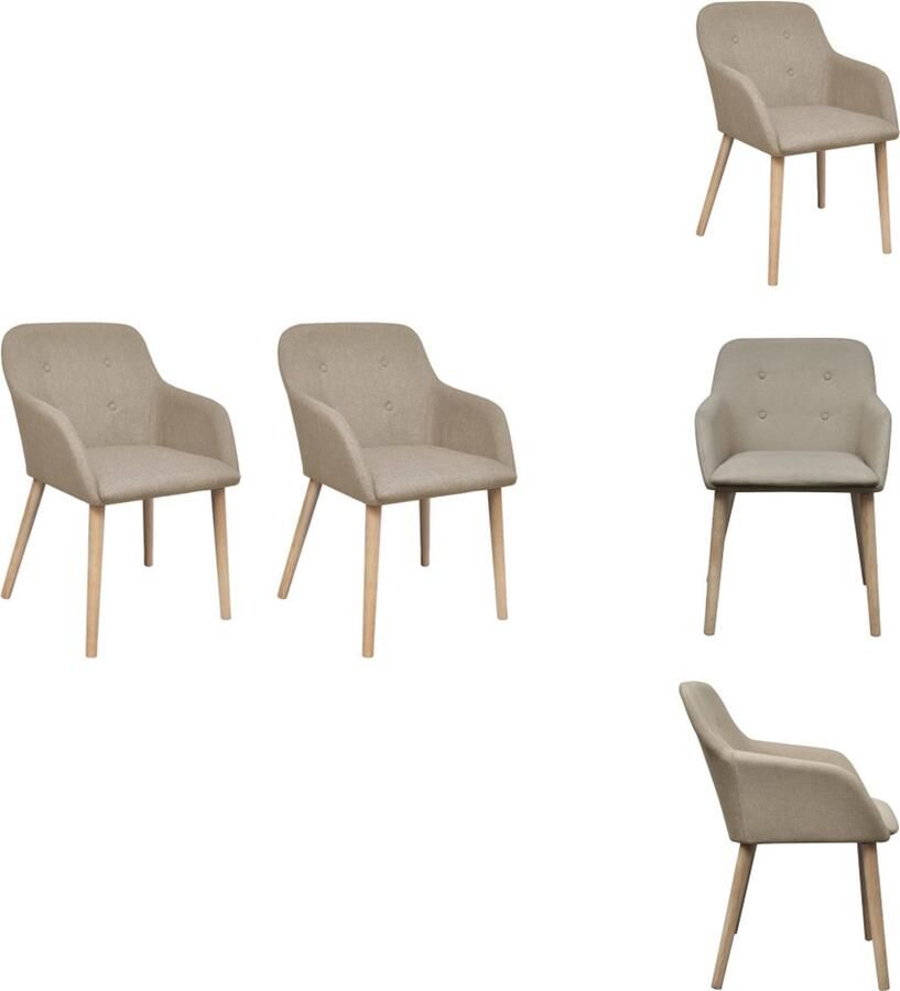 VidaXL Eetkamerstoel Eetkamerstoelen Eetkamer Stoel Eetkamer Stoelen Eetkamerstoelen 2 st stof en massief eikenhout beige