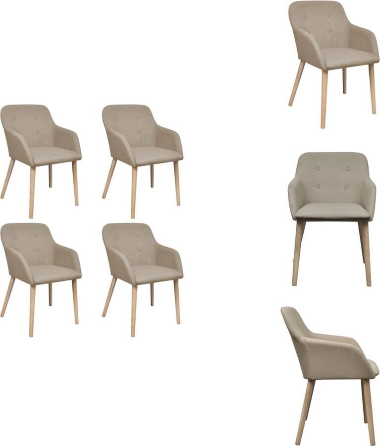 VidaXL Eetkamerstoel Eetkamerstoelen Eetkamer Stoel Eetkamer Stoelen Eetkamerstoelen 4 st stof en massief eikenhout beige