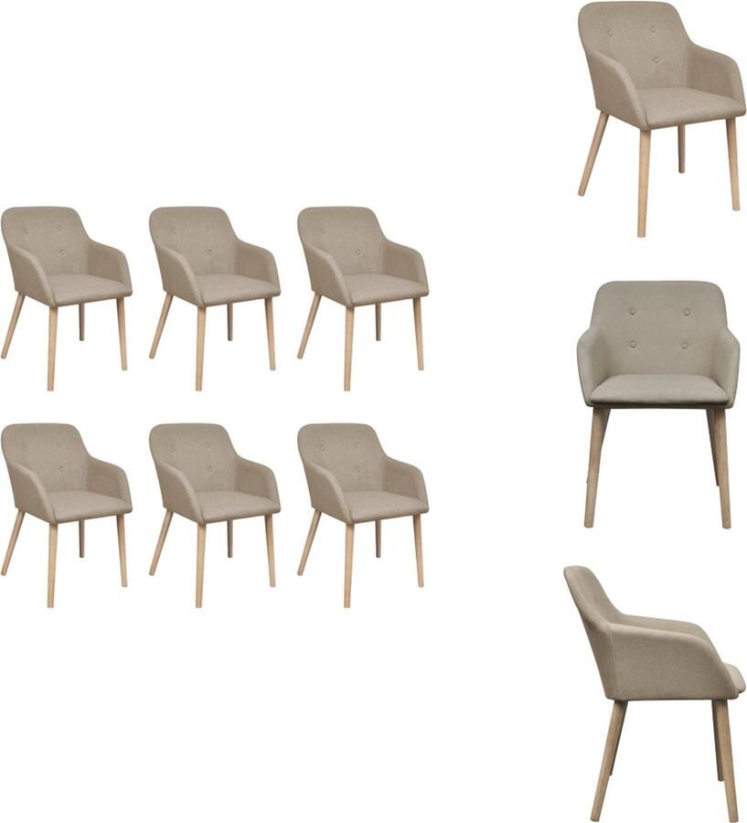 VidaXL Eetkamerstoel Eetkamerstoelen Eetkamer Stoel Eetkamer Stoelen Eetkamerstoelen 6 st stof en massief eikenhout beige