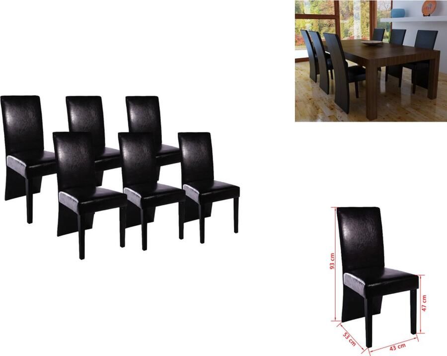 VidaXL Eetkamerstoelen Set van 6 Antiek design Ergonomische zitting Massief hout Donkerbruin 43 x 52 x 95 cm Eetkamerstoel