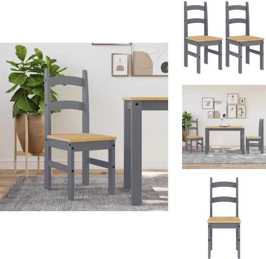 VidaXL Eetkamerstoel Eetkamerstoelen Eetkamerstoel Stoel Eetkamerstoelen 2 st 40x46x99 cm massief grenenhout grijs