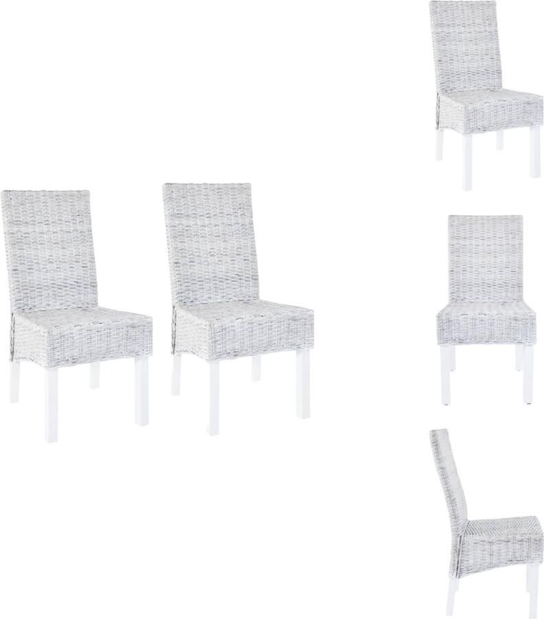 VidaXL Eetkamerstoel Eetkamerstoelen Eetstoel Eetstoelen Eetkamerstoelen 2 st kubu rattan en mangohout lichtbruin