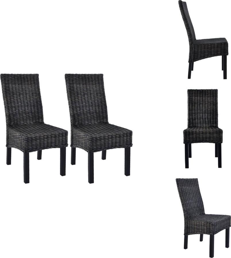 VidaXL Eetkamerstoel Eetkamerstoelen Eetstoel Eetstoelen Eetkamerstoelen 2 st kubu rattan en mangohout zwart - Foto 1