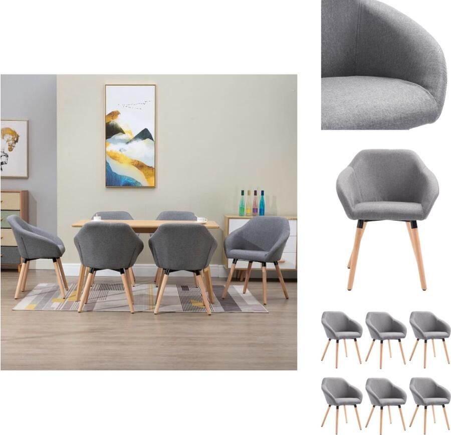 VidaXL Eetkamerstoel Eetkamerstoelen Eetstoel Eetstoelen Eetkamerstoelen 6 st stof lichtgrijs