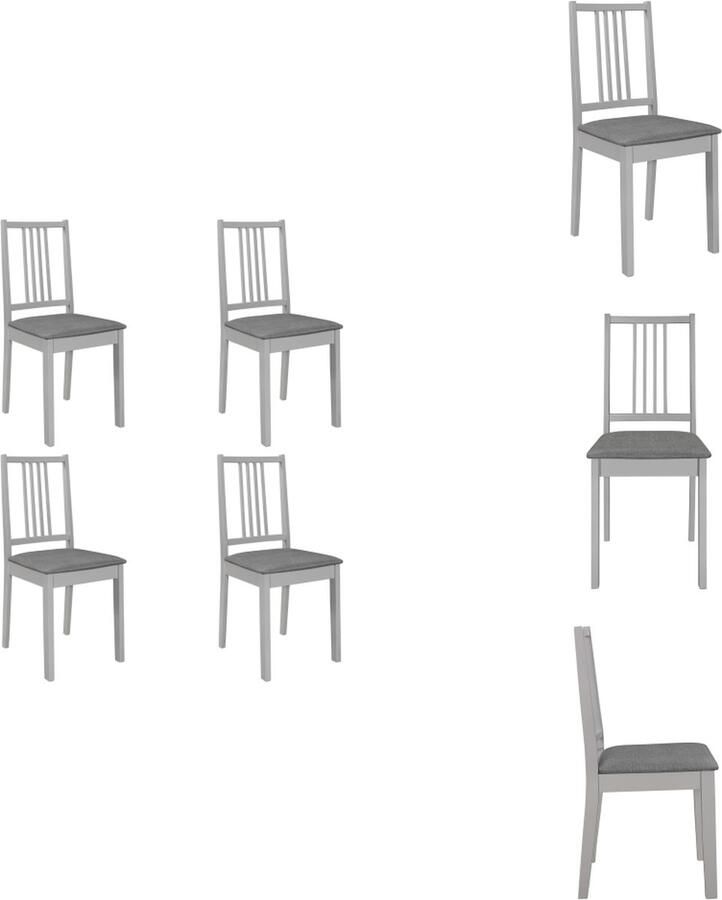 VidaXL Eetkamerstoel Eetkamerstoelen Eetstoel Eetstoelen Eetkamerstoelen met kussens 4 st massief hout grijs