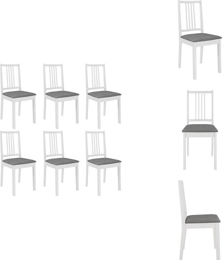 VidaXL Eetkamerstoel Eetkamerstoelen Eetstoel Eetstoelen Eetkamerstoelen met kussens 6 st massief hout wit