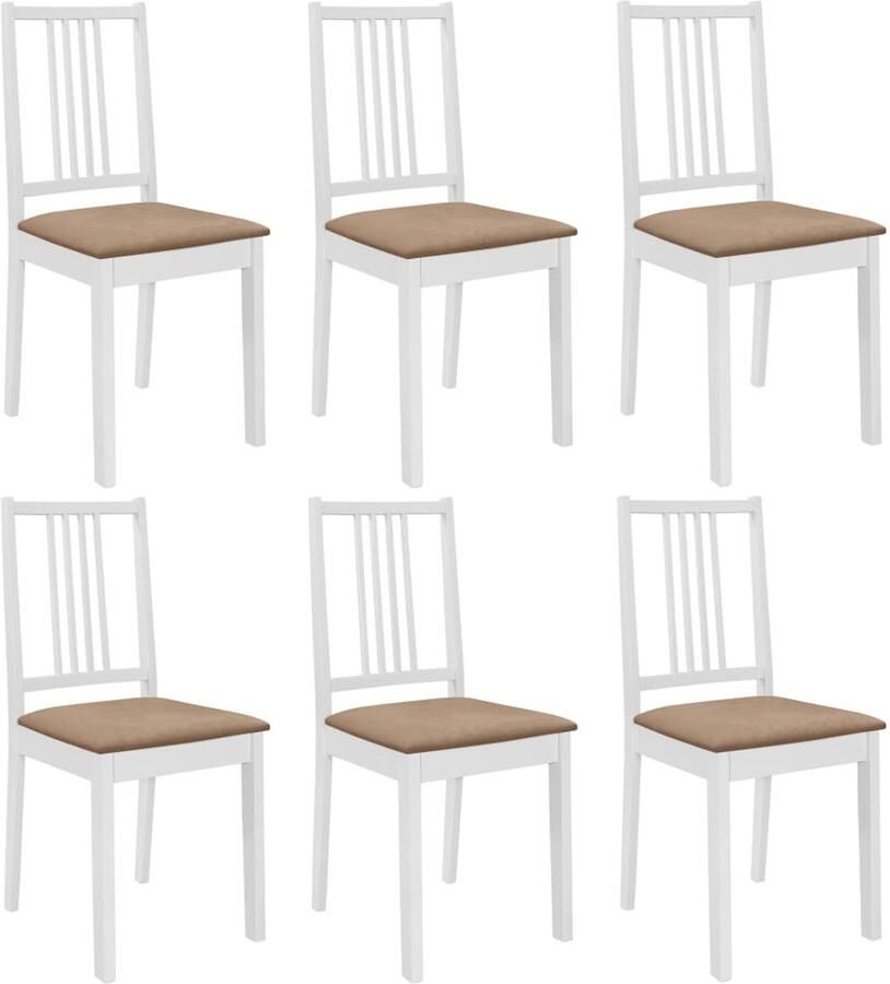 VidaXL Eetkamerstoel Eetkamerstoelen Eetstoel Eetstoelen Eetkamerstoelen met kussens 6 st massief hout wit