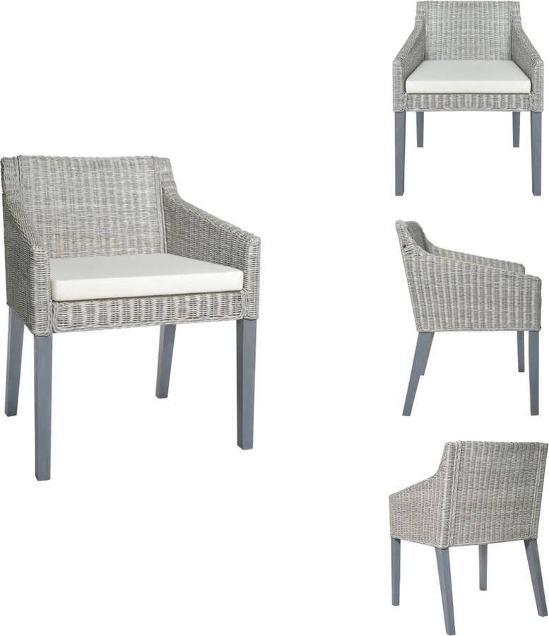 VidaXL Eetkamerstoel Eetkamerstoelen Eetstoel Keukenstoel Eetkamerstoel met kussen natuurlijk rattan grijs - Foto 2