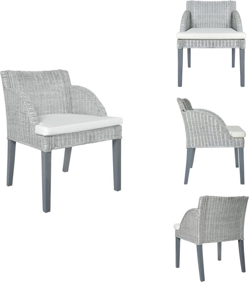 VidaXL Eetkamerstoel Eetkamerstoelen Eetstoel Keukenstoel Eetkamerstoel met kussen natuurlijk rattan grijs