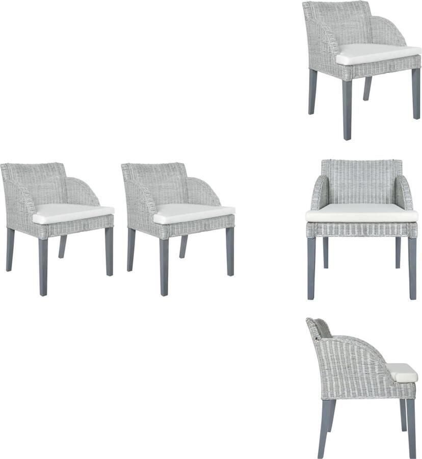 VidaXL Eetkamerstoel Eetkamerstoelen Eetstoel Keukenstoel Eetkamerstoelen 2 st met kussens natuurlijk rattan grijs - Foto 2