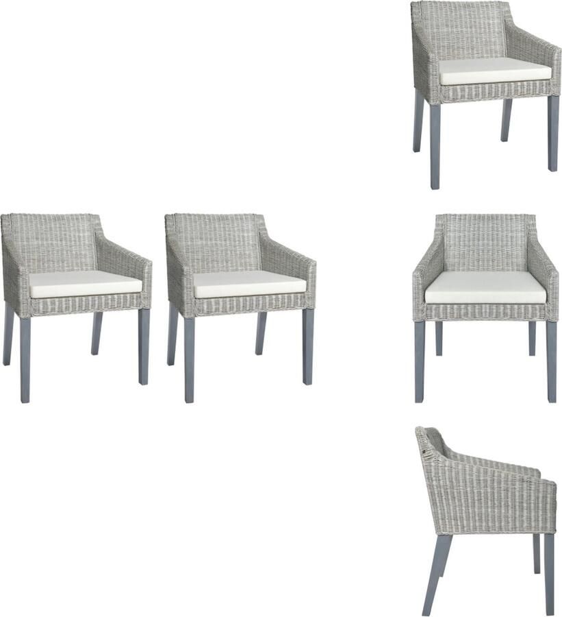 VidaXL Eetkamerstoel Eetkamerstoelen Eetstoel Keukenstoel Eetkamerstoelen 2 st met kussens natuurlijk rattan grijs - Foto 1