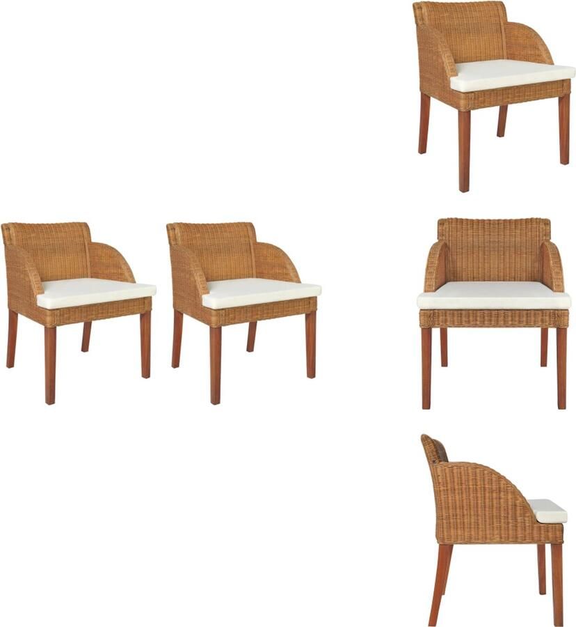 VidaXL Eetkamerstoel Eetkamerstoelen Eetstoel Keukenstoel Eetkamerstoelen 2 st met kussens natuurlijk rattan lichtbruin