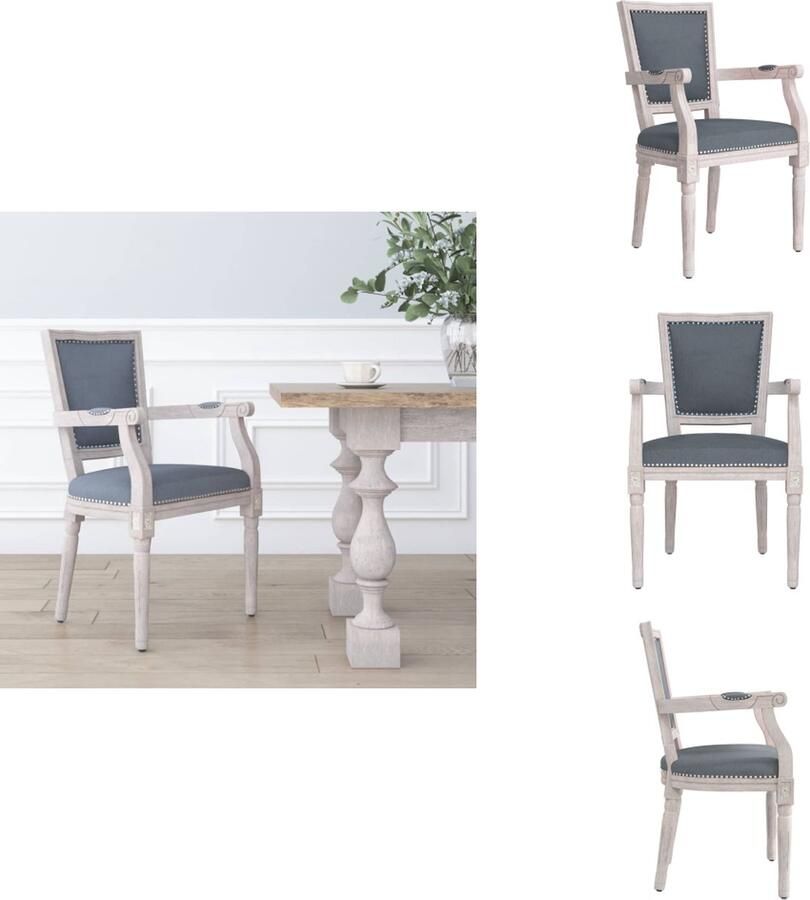 VidaXL Eetkamerstoel Donkergrijs Fluweel Franse Stijl 63x61x69 cm Schuim Vulling Eetkamerstoel - Foto 2