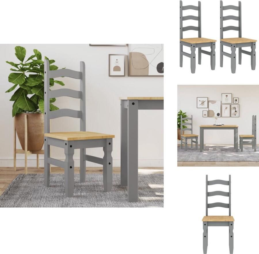 VidaXL Eetkamerstoel Eetkamerstoelen Eetstoel Stoel Eetkamerstoelen 2 st Corona 42x47x107 cm grenenhout grijs