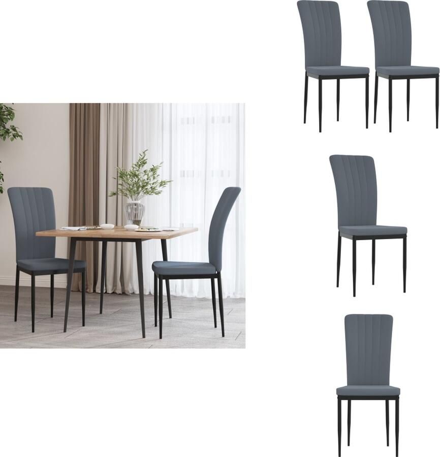 VidaXL Donkergrijze Fluwelen Eetkamerstoelen 54 x 59 x 76 cm Ergonomisch en Comfortabel Eetkamerstoel - Foto 2