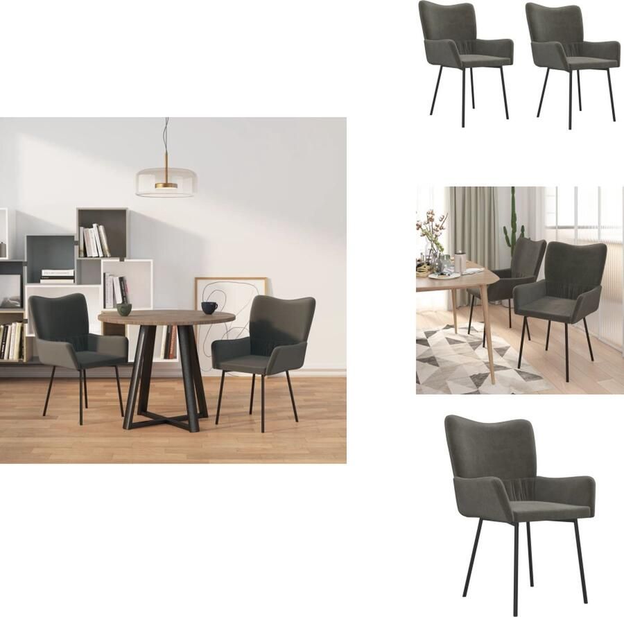 VidaXL Donkergrijze Fluwelen Eetkamerstoelen 54 x 59 x 76 cm Ergonomisch en Comfortabel Eetkamerstoel