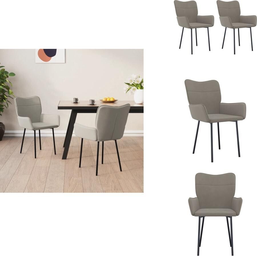 VidaXL Eetkamerstoel Eetkamerstoelen Eetstoel Stoel Eetkamerstoelen 2 st fluweel lichtgrijs