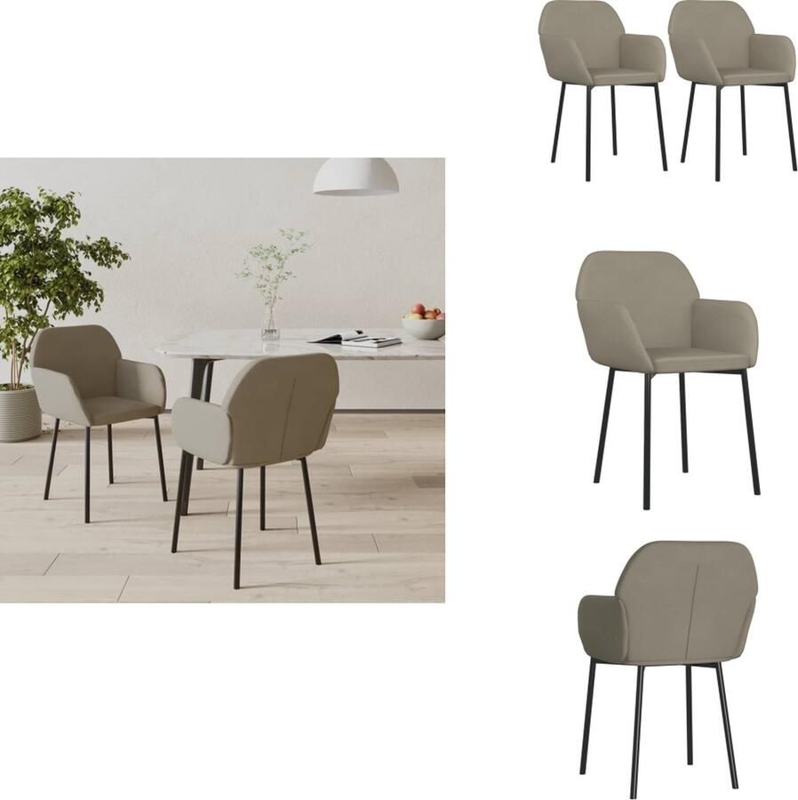 VidaXL Eetkamerstoel Eetkamerstoelen Eetstoel Stoel Eetkamerstoelen 2 st fluweel lichtgrijs