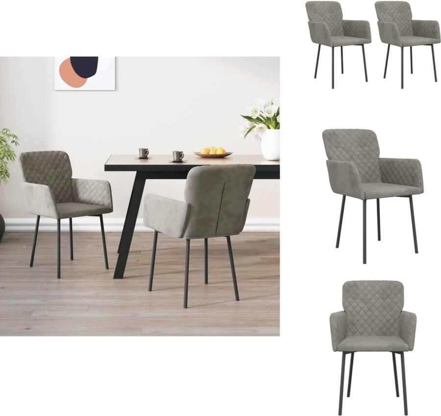 VidaXL Eetkamerstoel Eetkamerstoelen Eetstoel Stoel Eetkamerstoelen 2 st fluweel lichtgrijs - Foto 3