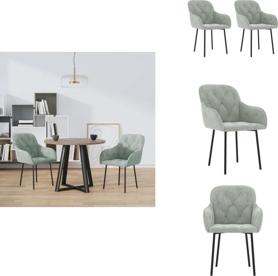 VidaXL Eetkamerstoel Eetkamerstoelen Eetstoel Stoel Eetkamerstoelen 2 st fluweel lichtgrijs