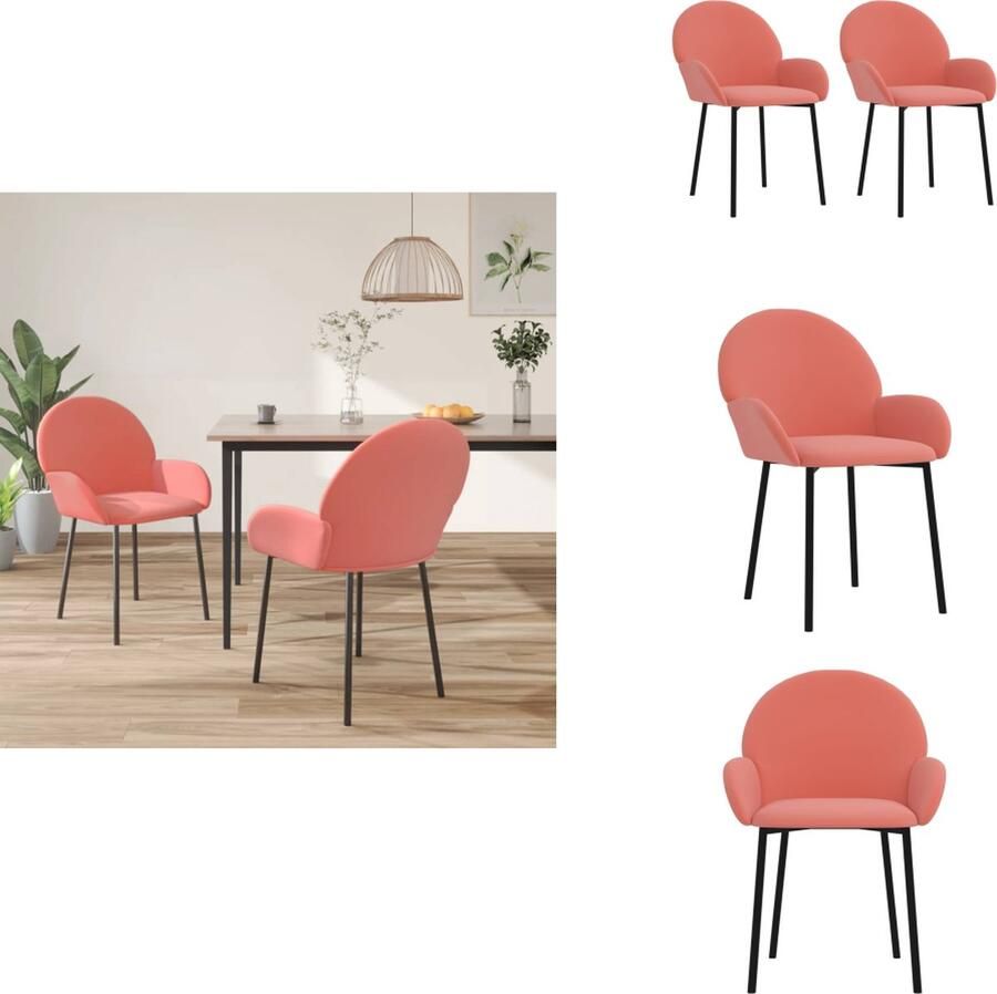 VidaXL Eetkamerstoel Fluwelen Roze 58 x 57 x 78.5cm Ergonomisch ontwerp Eetkamerstoel