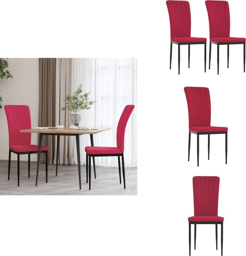 VidaXL Eetkamerstoel Eetkamerstoelen Eetstoel Stoel Eetkamerstoelen 2 st fluweel wijnrood