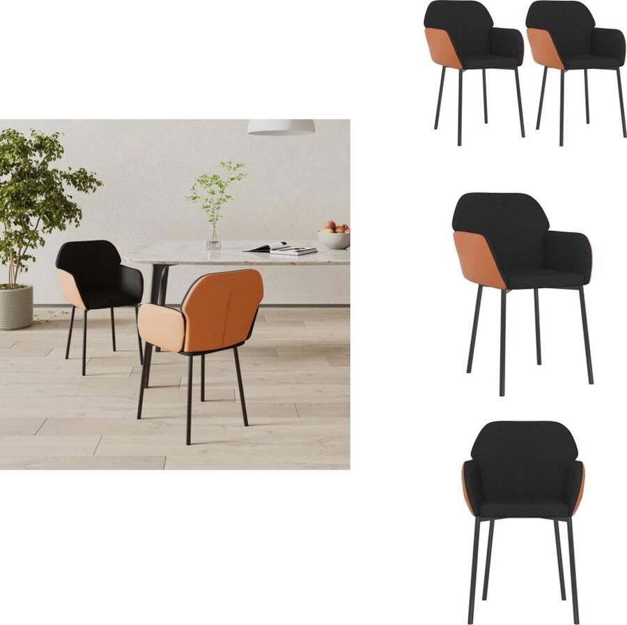 VidaXL Eetkamerstoel Eetkamerstoelen Eetstoel Stoel Eetkamerstoelen 2 st stof en kunstleer zwart