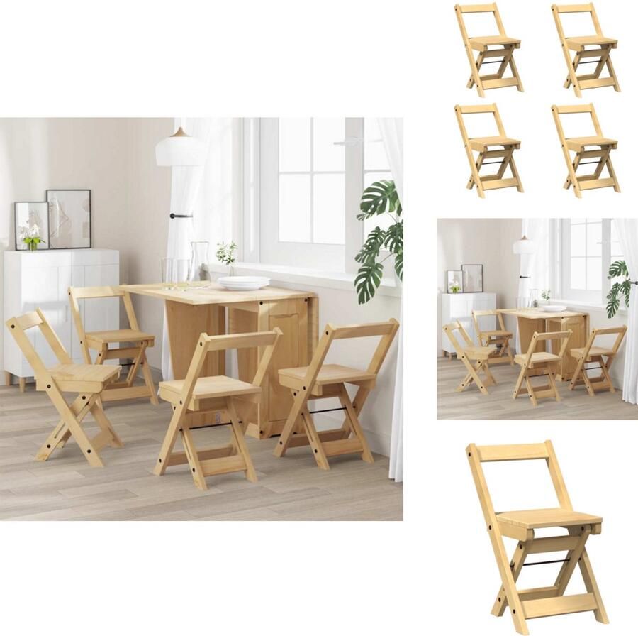VidaXL Eetkamerstoel Eetkamerstoelen Eetstoel Stoel Eetkamerstoelen 4 st Corona inklapbaar grenenhout wasbruin