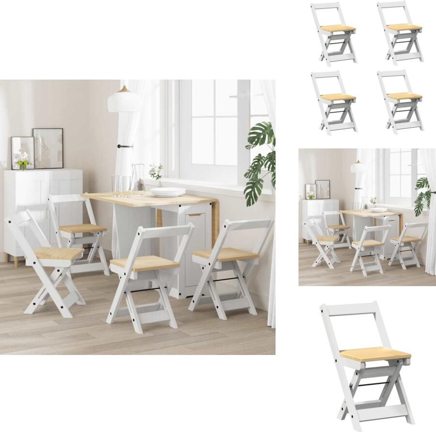 VidaXL Eetkamerstoel Eetkamerstoelen Eetstoel Stoel Eetkamerstoelen 4 st Corona inklapbaar massief grenenhout wit