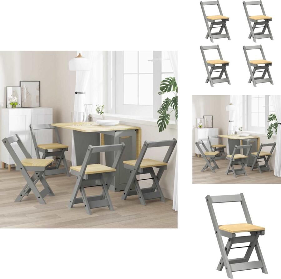 VidaXL Eetkamerstoel Eetkamerstoelen Eetstoel Stoel Eetkamerstoelen 4 st Corona inklapbaar massief grenenhout grijs