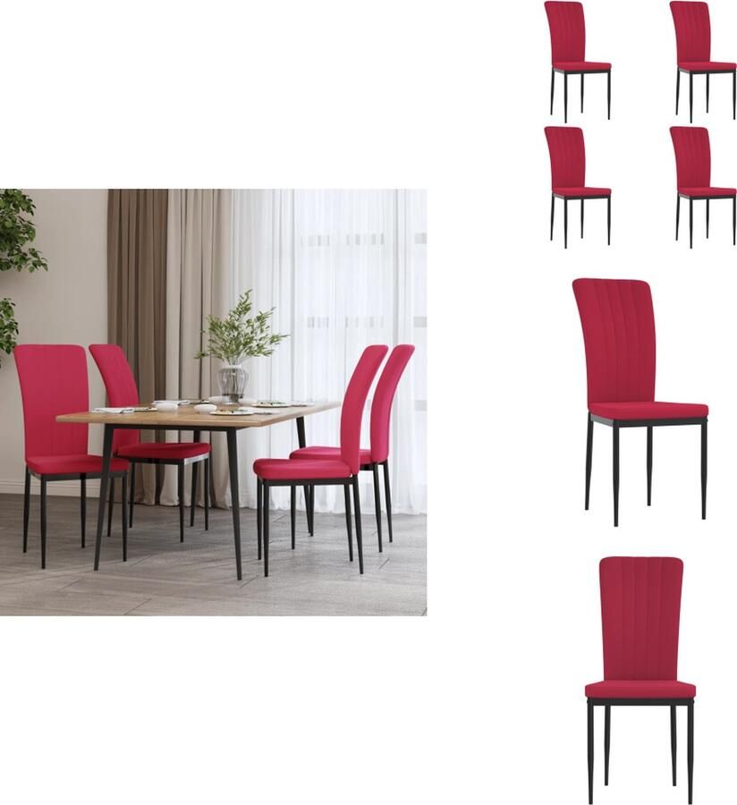 VidaXL Eetkamerstoel Wijnrood Fluweel Ergonomisch ontworpen rugleuning Stevig ijzeren frame Set van 4 Eetkamerstoel