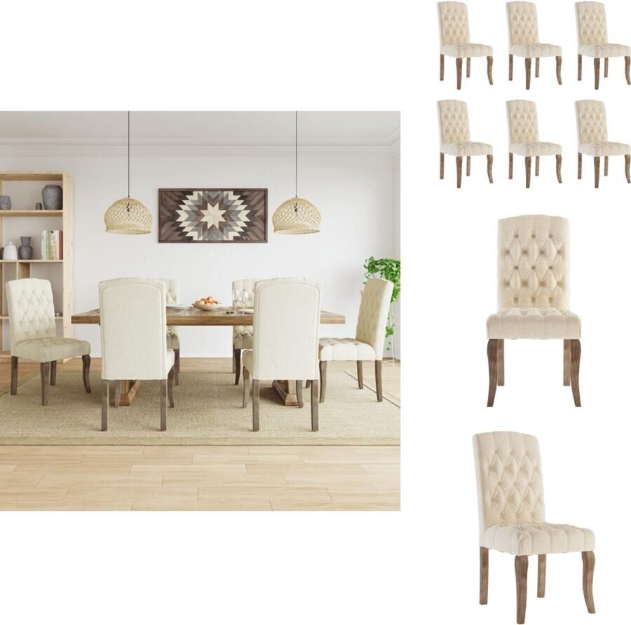 VidaXL Eetkamerstoel Eetkamerstoelen Eetstoel Stoel Eetkamerstoelen 6 st linnen-look stof beige