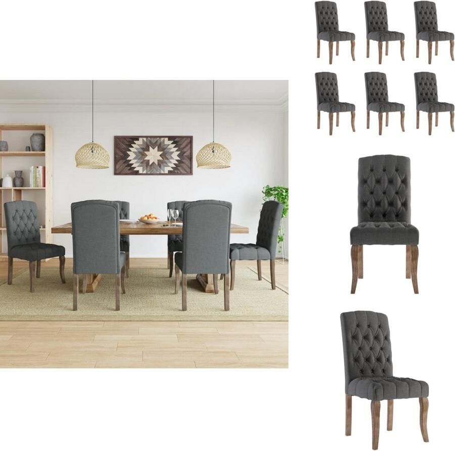 VidaXL Eetkamerstoel Eetkamerstoelen Eetstoel Stoel Eetkamerstoelen 6 st linnen-look stof grijs