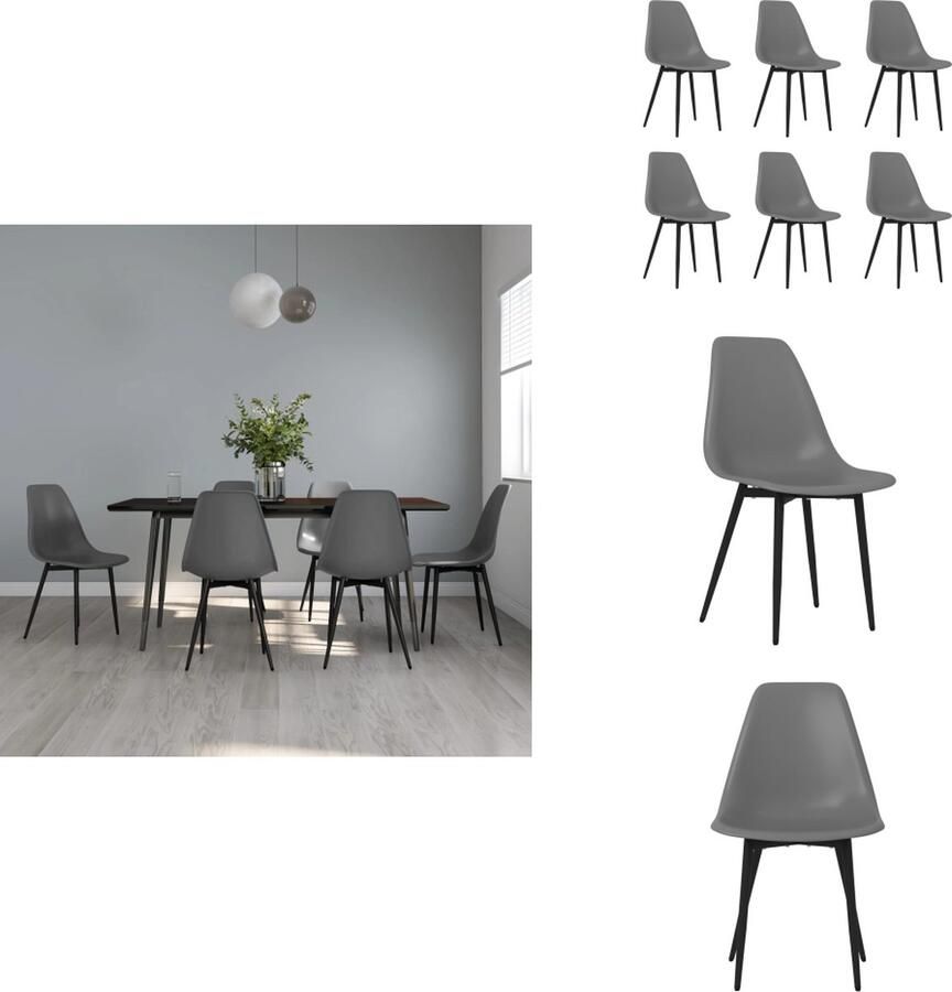 VidaXL Minimalistische Eetkamerstoelen Grijs PP en Gepoedercoat Metaal 46x52x84 cm Ergonomisch Set van 6 Eetkamerstoel