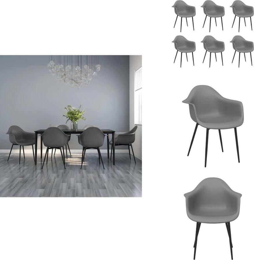 VidaXL Eetkamerstoelen Minimalistisch Grijs PP en Gepoedercoat Metaal 64 x 59 x 84 cm Ergonomisch Eetkamerstoel