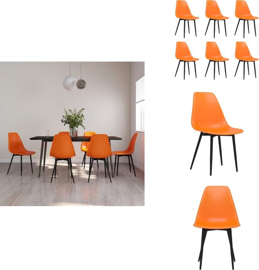 VidaXL Minimalistische Eetkamerstoelen Oranje PP en Metaal 46 x 52 x 84 cm Ergonomische Rugleuning Set van 6 Eetkamerstoel
