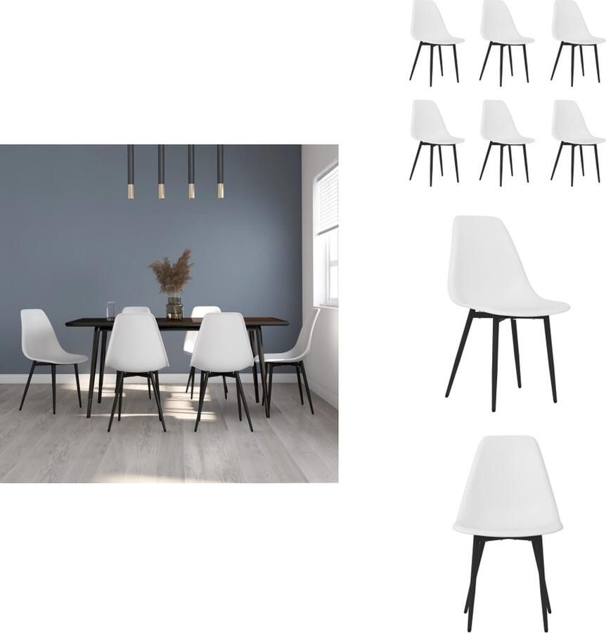 VidaXL Eetkamerstoelen Wit PP en gepoedercoat metaal 46x52x84 Ergonomisch gebogen rugleuning Eetkamerstoel