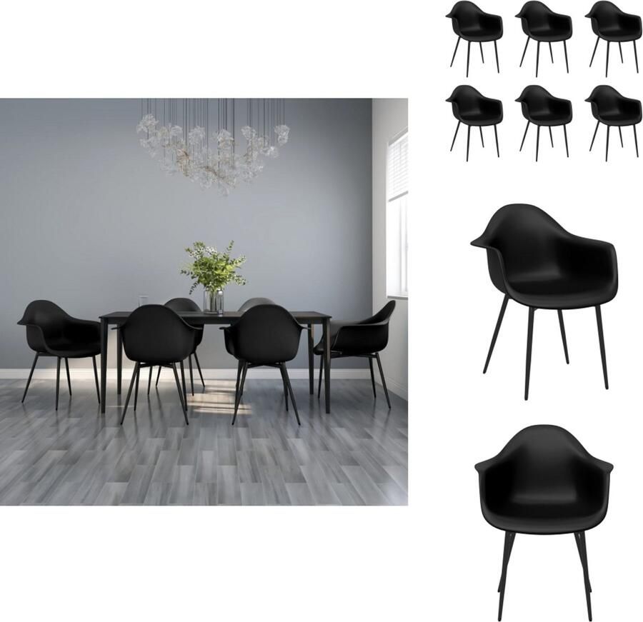 VidaXL Eetkamerstoel Eetkamerstoelen Eetstoel Stoel Eetkamerstoelen 6 st PP zwart