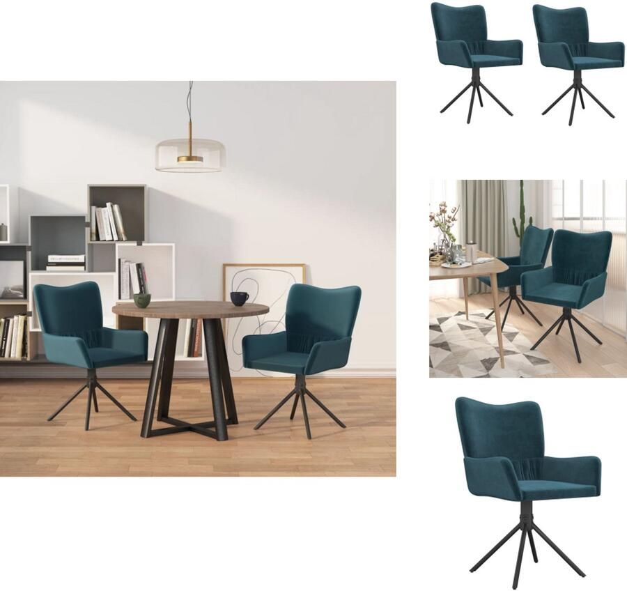 VidaXL Eetkamerstoel Eetkamerstoelen Eetstoel Stoel Eetkamerstoelen draaibaar 2 st fluweel blauw