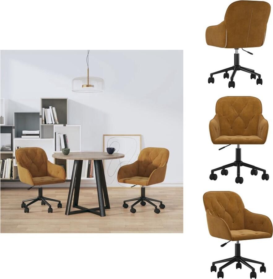 VidaXL Eetkamerstoel Eetkamerstoelen Eetstoel Stoel Eetkamerstoelen draaibaar 2 st fluweel bruin - Foto 2